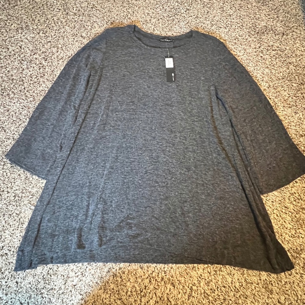 Nally & Millie Women Charcoal Gray Heathered Tunic Top Long Sleeve XL F202817